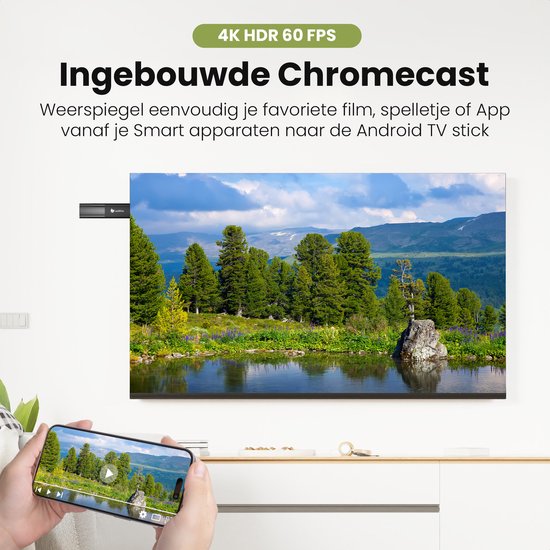 Leafline® Android TV Stick - Google TV Streamer - Chromecast intégré - Android TV Box - Avec télécommande et contrôle vocal