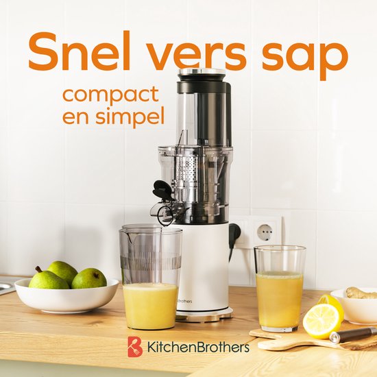 KitchenBrothers Slowjuicer - Vertical - Presse-agrumes - Presse-légumes et fruits - 80 mm - 750 ml - Blanc nacré / Blanc