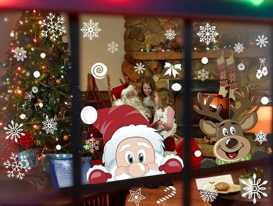 Giftmas - Décorations de fenêtre de Noël - Stickers de Noël - Stickers de fenêtre pour enfants - Décorations de Noël pour l'intérieur - Décorations de Noël - Père Noël - Renne - 50 pièces