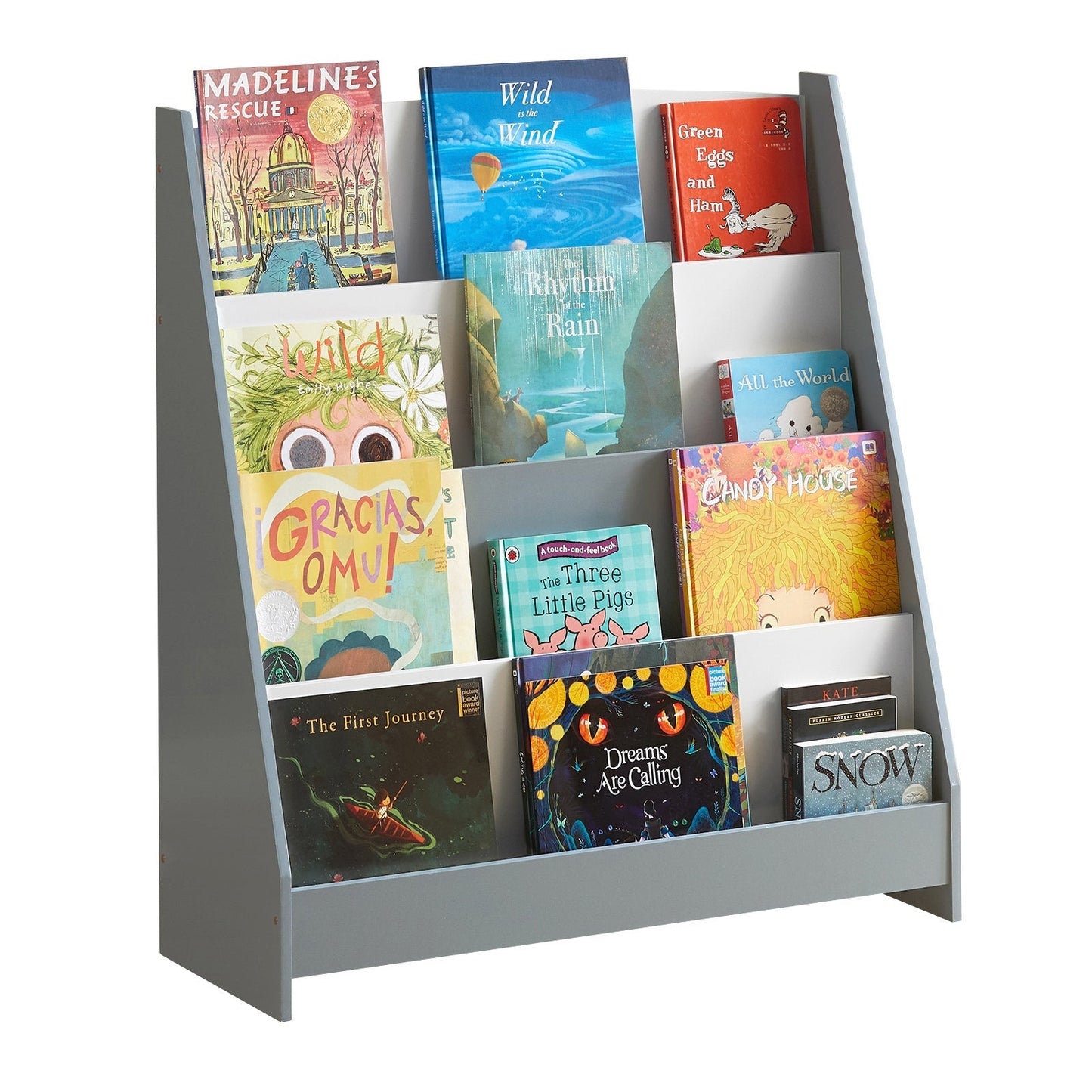 SoBuy Bibliothèque Enfant - 4 compartiments de rangement - Gris - 80x30x88 cm