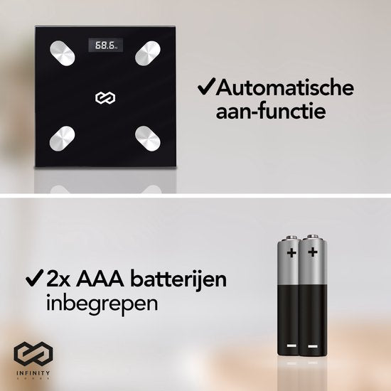 Infinity Goods Pèse-personne numérique avec application - Pèse-personne intelligent - Pèse-personne intelligent avec analyse corporelle - Noir