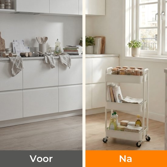 Posity Chariot de cuisine sur roulettes - Chariot de service / Chariot de stockage / Rayonnage de cuisine / Chariot de cuisine - Mobile et fixe - 3 étages - Plastique - Blanc
