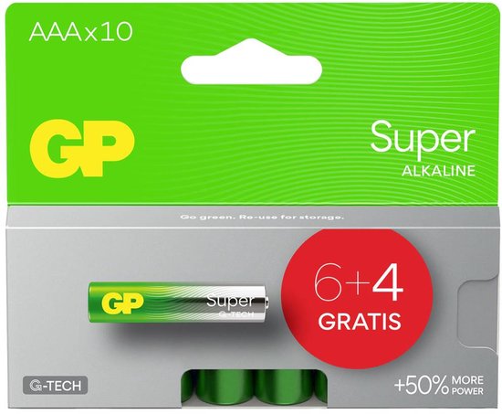 Pile GP Super Alcaline - AAA - paquet de 10 - blister d'action (6+4)