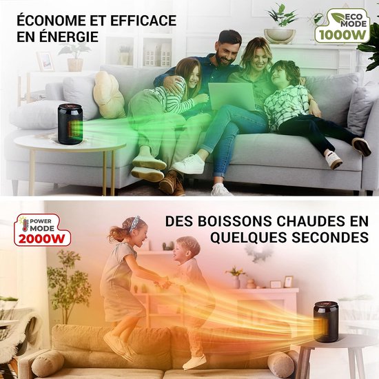 Radiateur soufflant LEBENLANG - compact & économe en énergie avec télécommande - Température réglable et fonction minuterie - 2000W - noir
