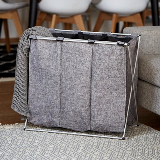 Panier à linge Wenko à 3 compartiments avec fermeture à cordon - 3 compartiments - sans couvercle - 130 litres