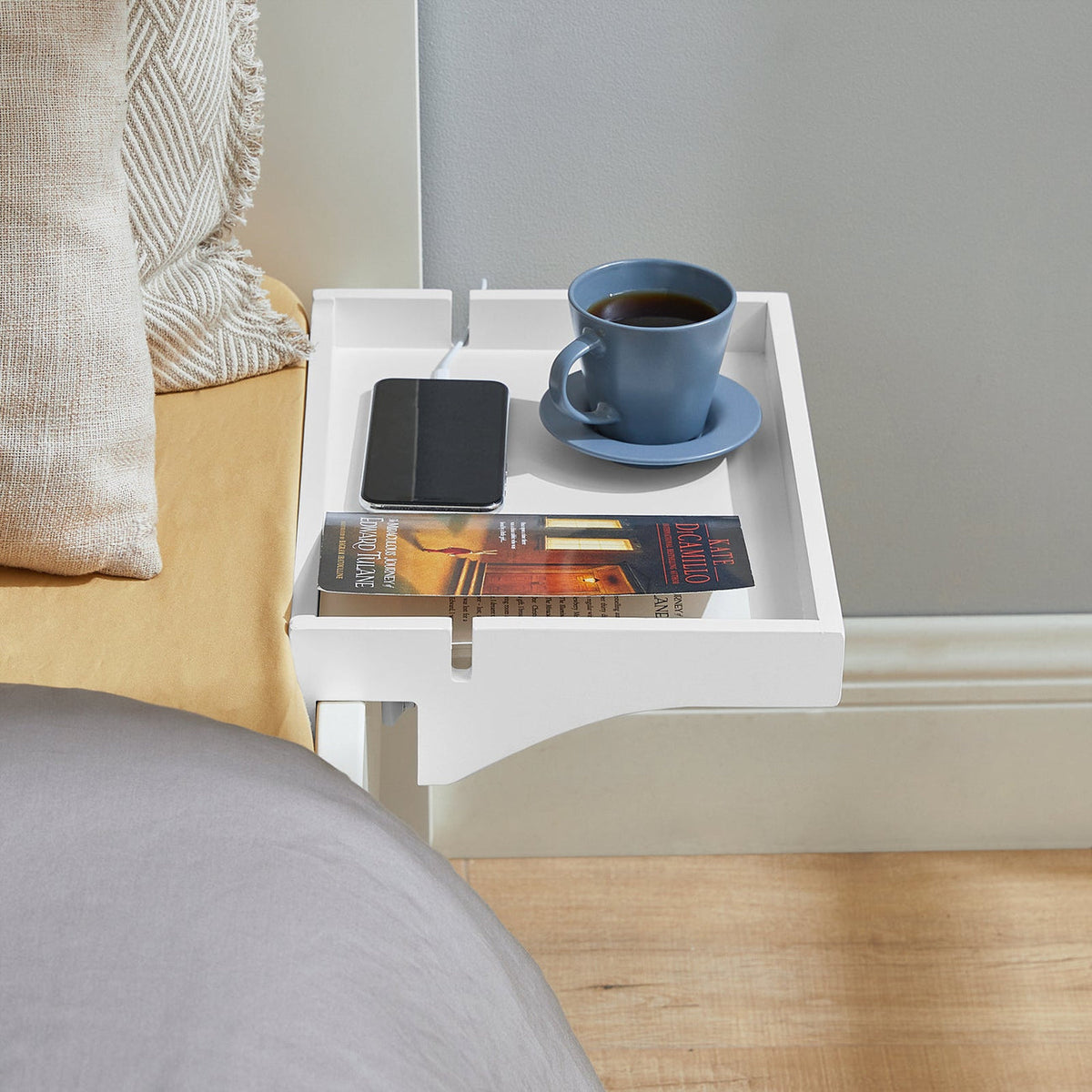 SoBuy NKD01-W Étagère de lit flottante en bambou - Max 2,5 kg - 36 x 8 x 25 cm - Blanc