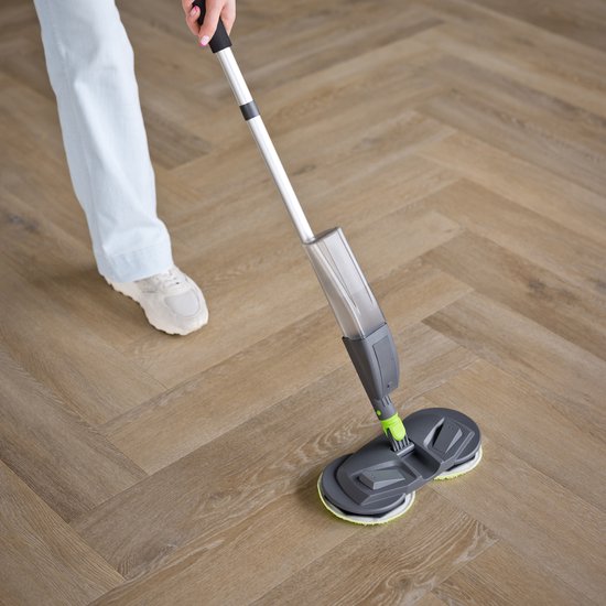 Shine Cyclonic Mop Moop System with Sprayer - Mop rotatif avec manche en 2 parties et système de vaporisation - Pour tous les sols durs - Gris/Vert