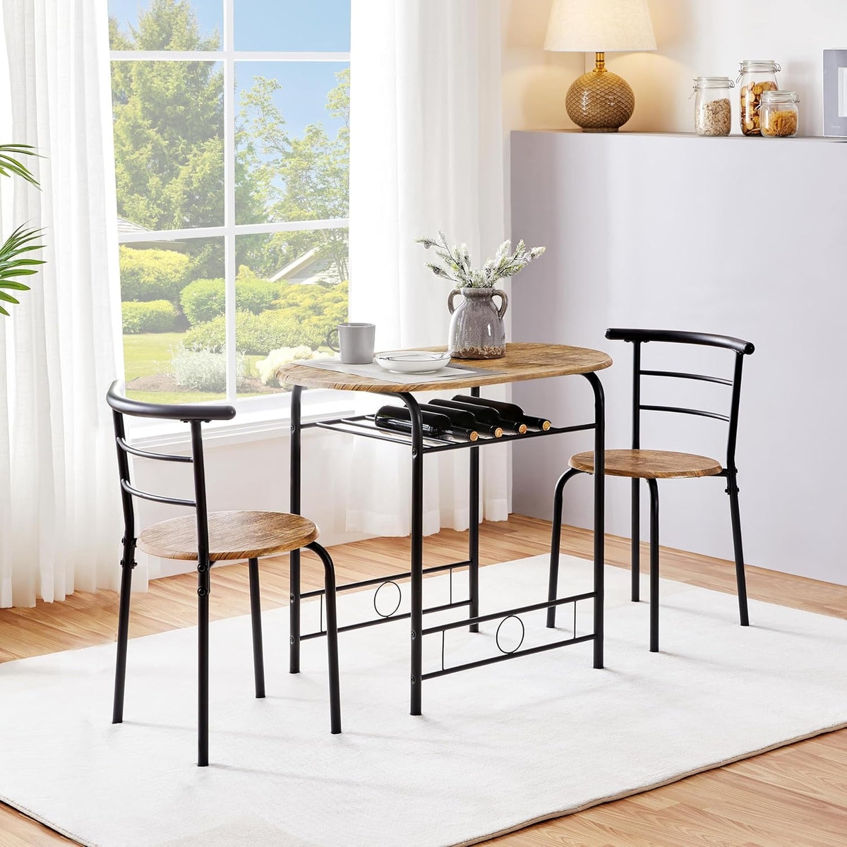Ensemble de table à manger Yaheetech pour 2 personnes - Table 80 x 53 x 75,5 cm avec 2 chaises - Avec étagère de rangement - Marron
