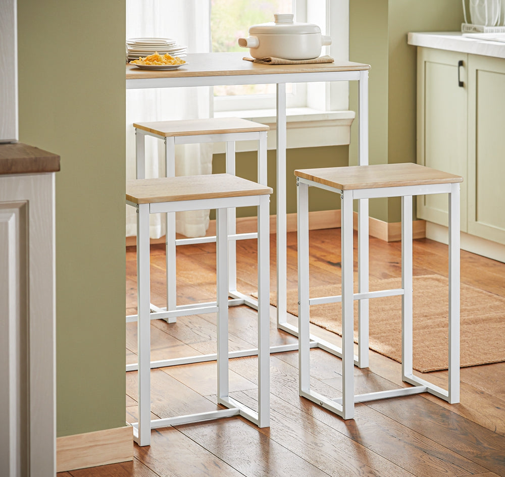 Table de bar et 4 tabourets, SoBuy, Table de cuisine, Moderne, Blanc / Marron