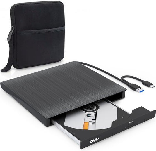 Strex External DVD Player And Burner - Avec pochette - CD/DVD - Plug & Play - USB 3.0 DVD Player - Convient à Windows, Mac et Linux - Lecteur optique