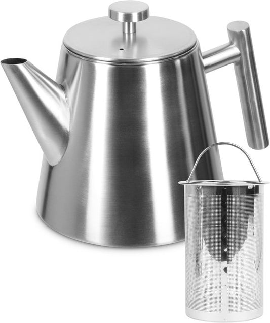 Théière Castagnola avec filtre - Théière à double paroi - Thermos en acier inoxydable - Pichet isotherme 1 L - acier inoxydable - Argent brossé