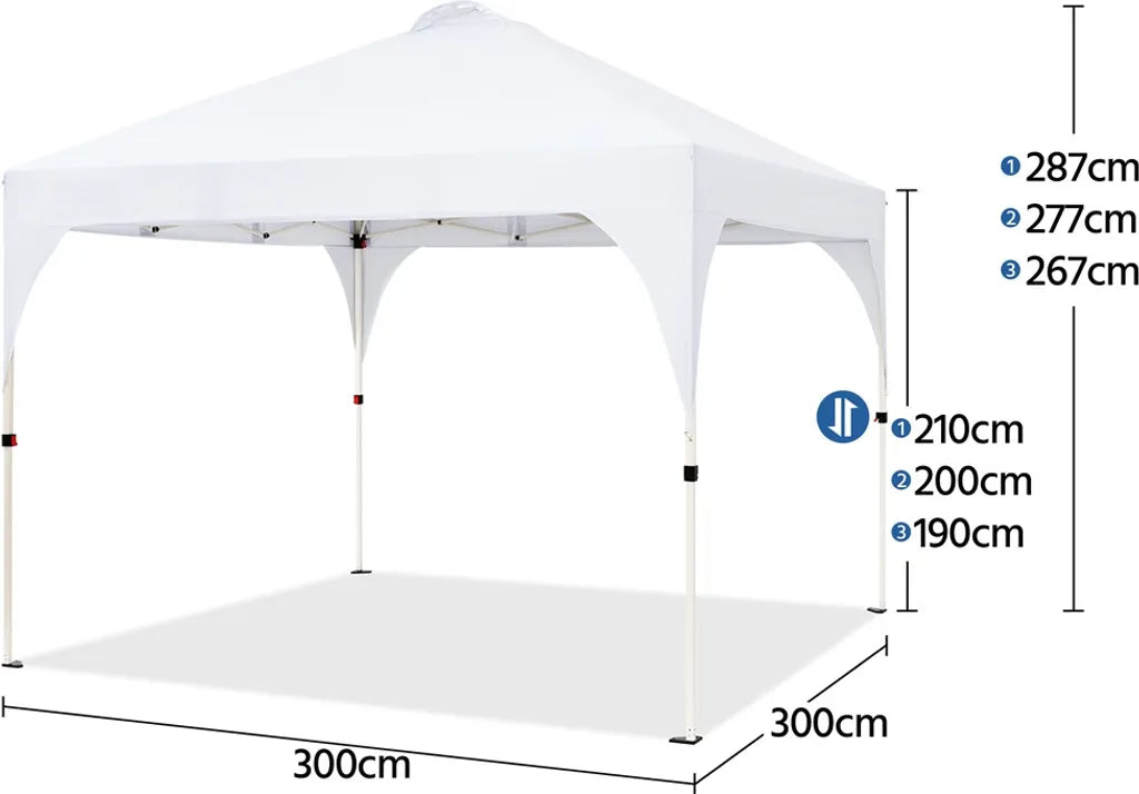 Tente de fête pliable Yaheetech 3 x 3 m - Blanche - Pavillon pop-up réglable avec sac de transport