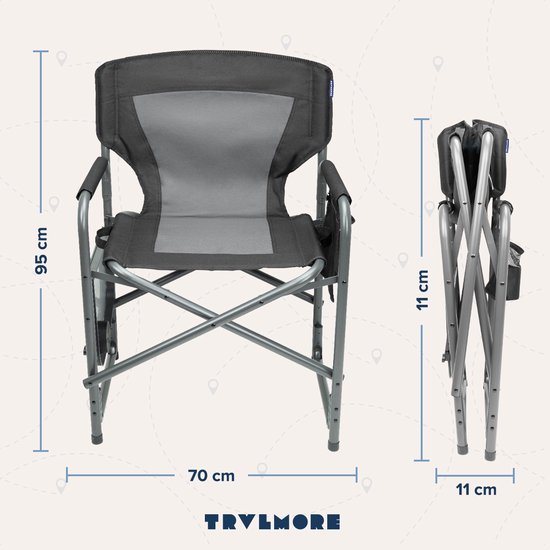 TRVLMORE Chaise de camping - Pliable - Légère - Capacité de charge de 120 kg - Noire