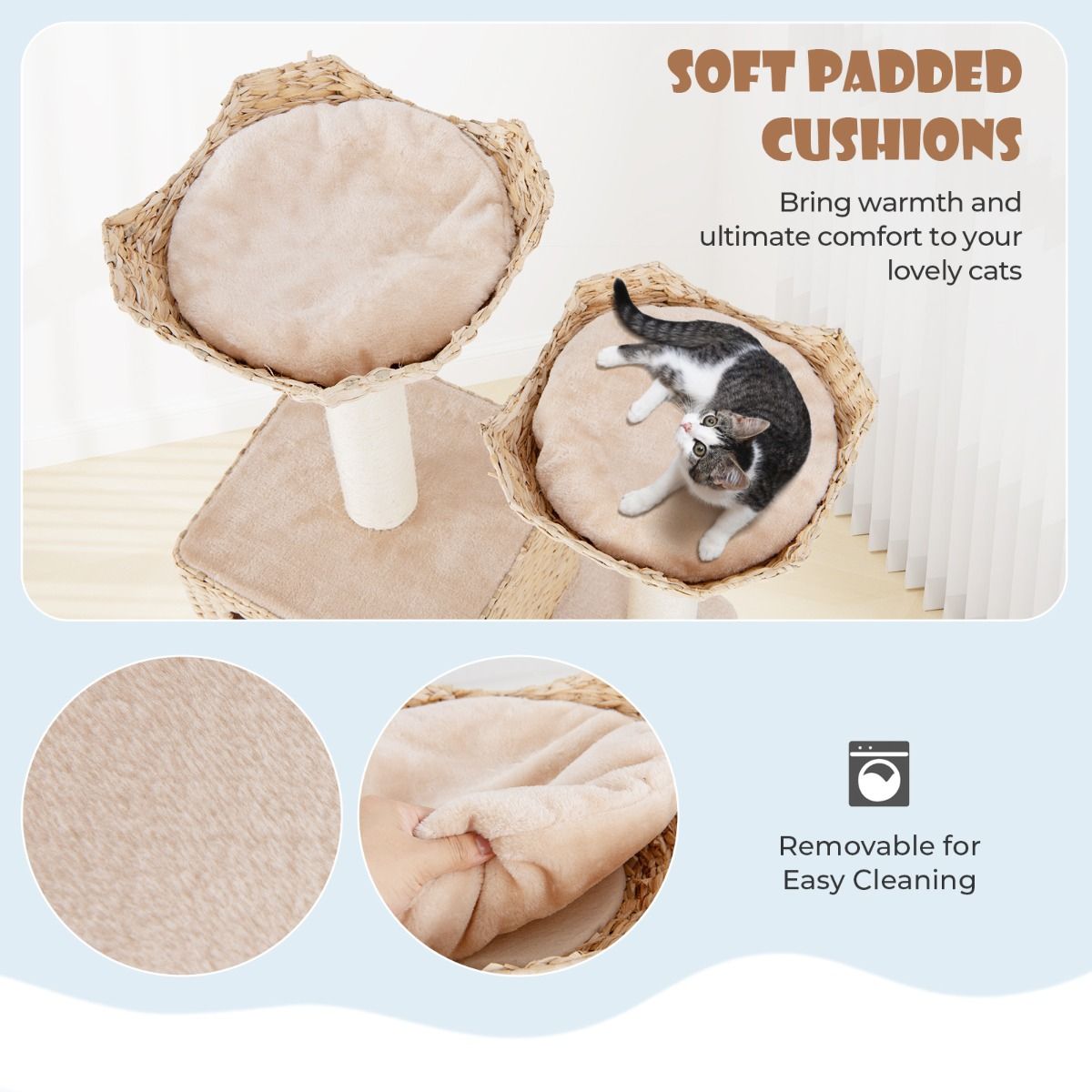 Arbre à chat Coast - 4 niveaux - arbres à chat en sisal - coussins lavables - beige 122 cm