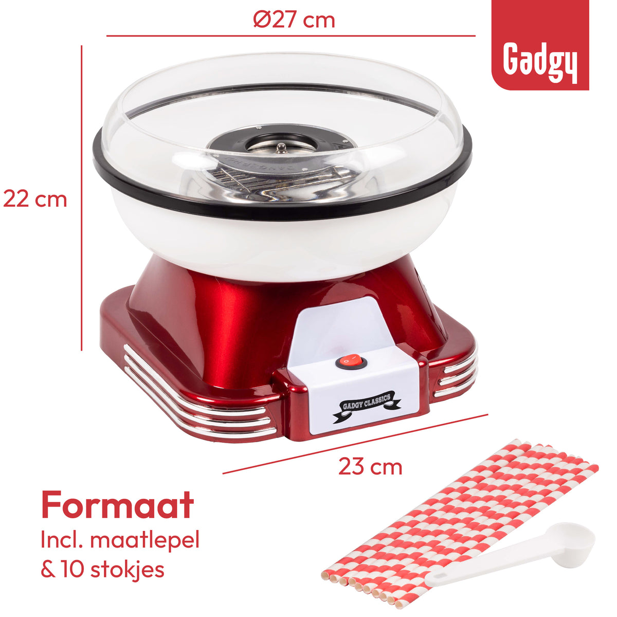 Gadgy Cotton Candy Maker Retro, avec 10 bâtonnets et cuillère à mesurer - Machines à barbe à papa - Bonbons - Fête des enfants - Barbe à papa - Machines à barbe à papa - Machines à barbe à papa