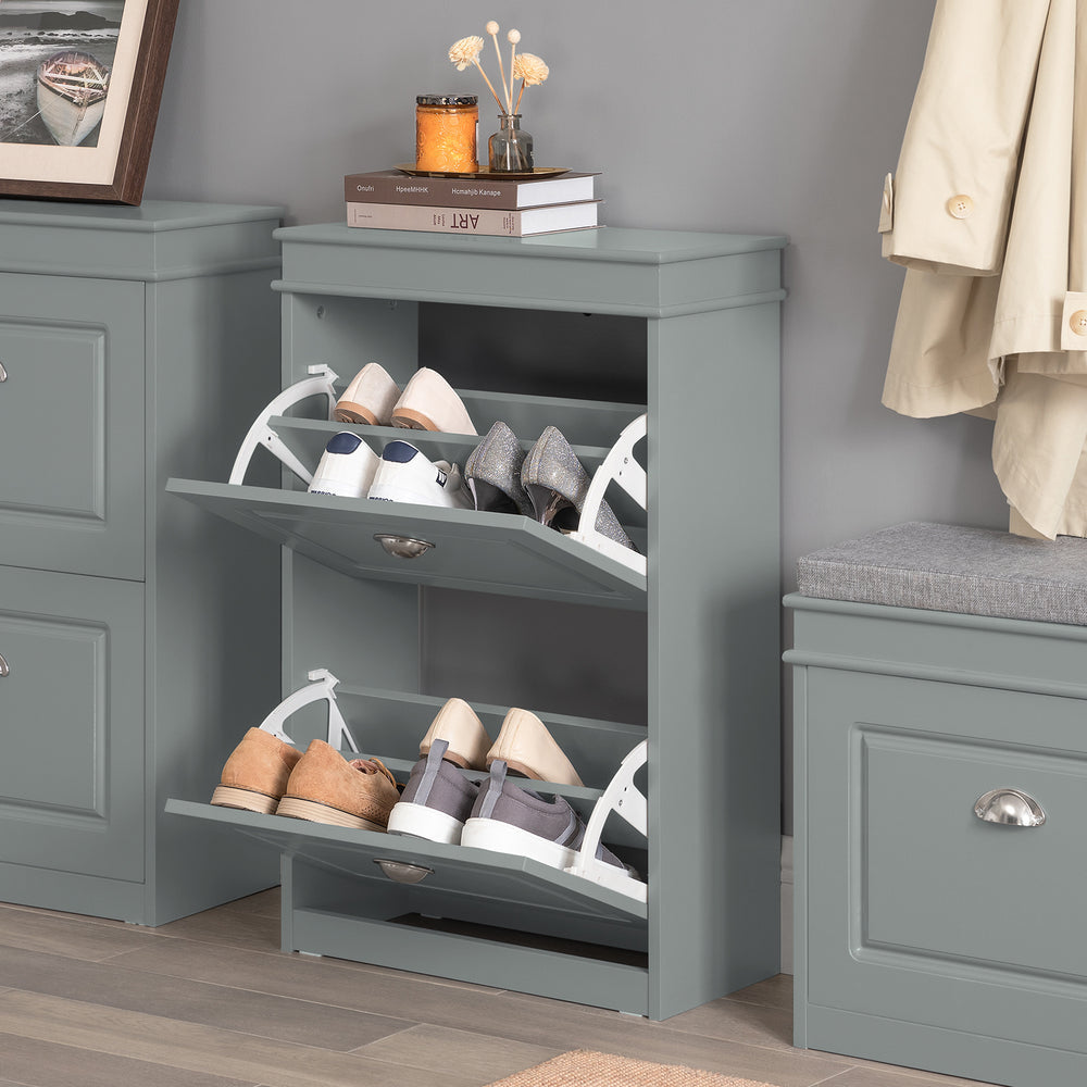 SoBuy FSR78-HG Armoire à chaussures avec 2 abattants Rack à chaussures Shoe Tipper Schuhkipper With 4 Shelves G GreyHT Approx : 54x82x24cm