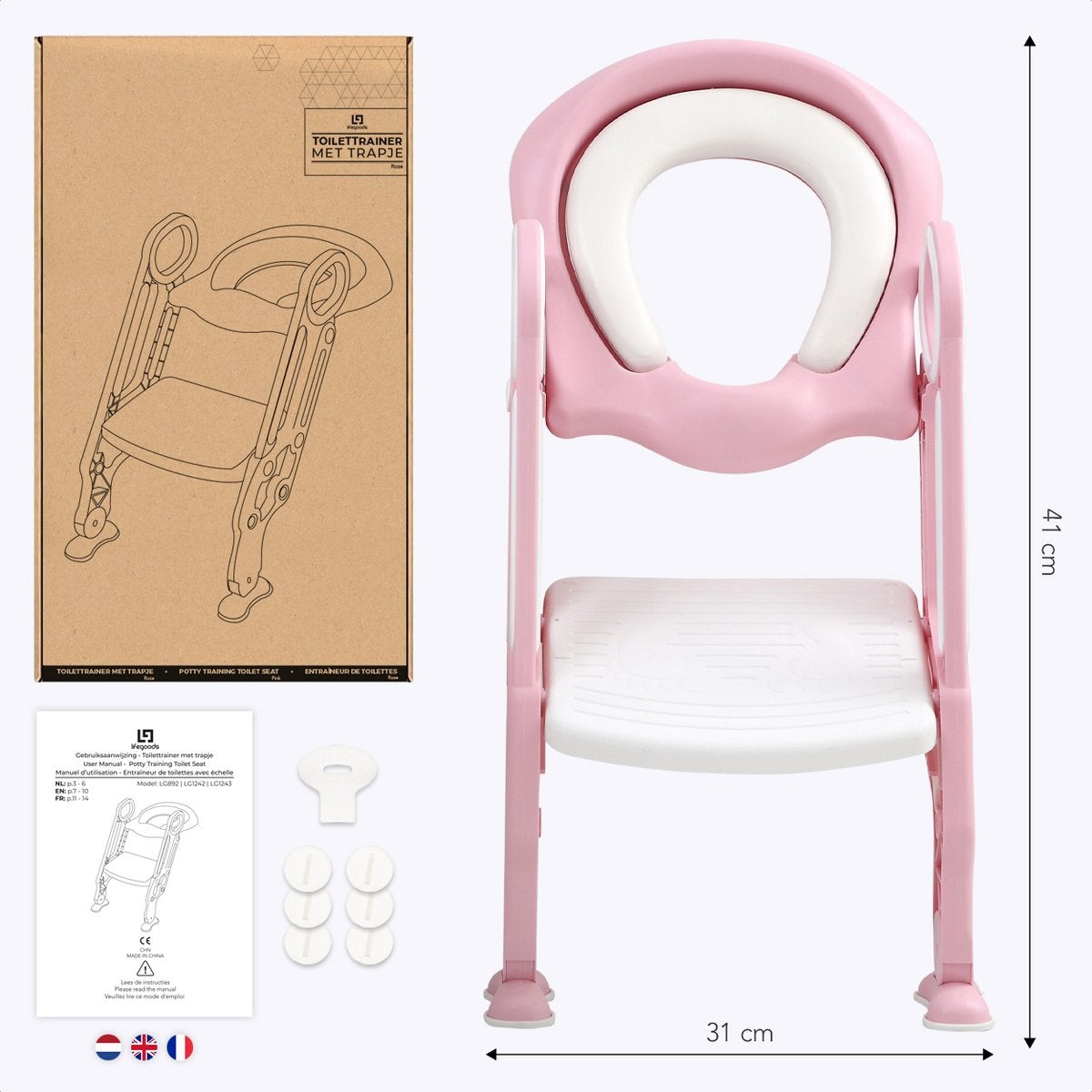 Réducteur de toilettes LifeGoods - Pot pour enfant - 2 à 7 ans - Rose/Blanc