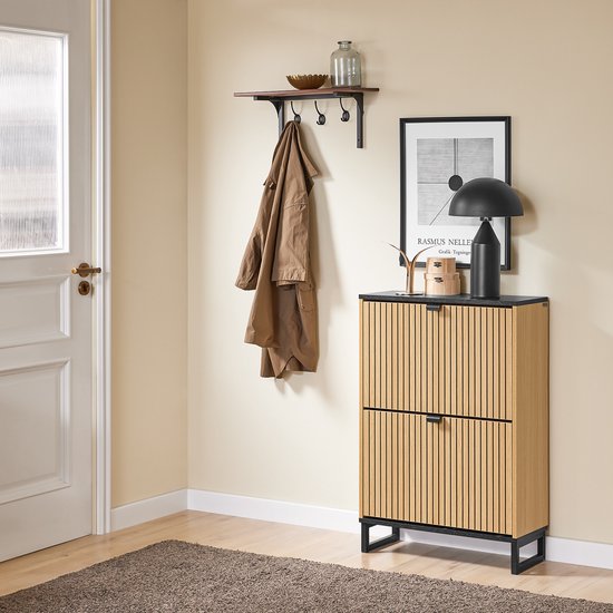 SoBuy Armoire à chaussures d'entrée, armoire à chaussures fine, rangement compact pour 8-12 paires, 60x24x88cm, FSR202-N