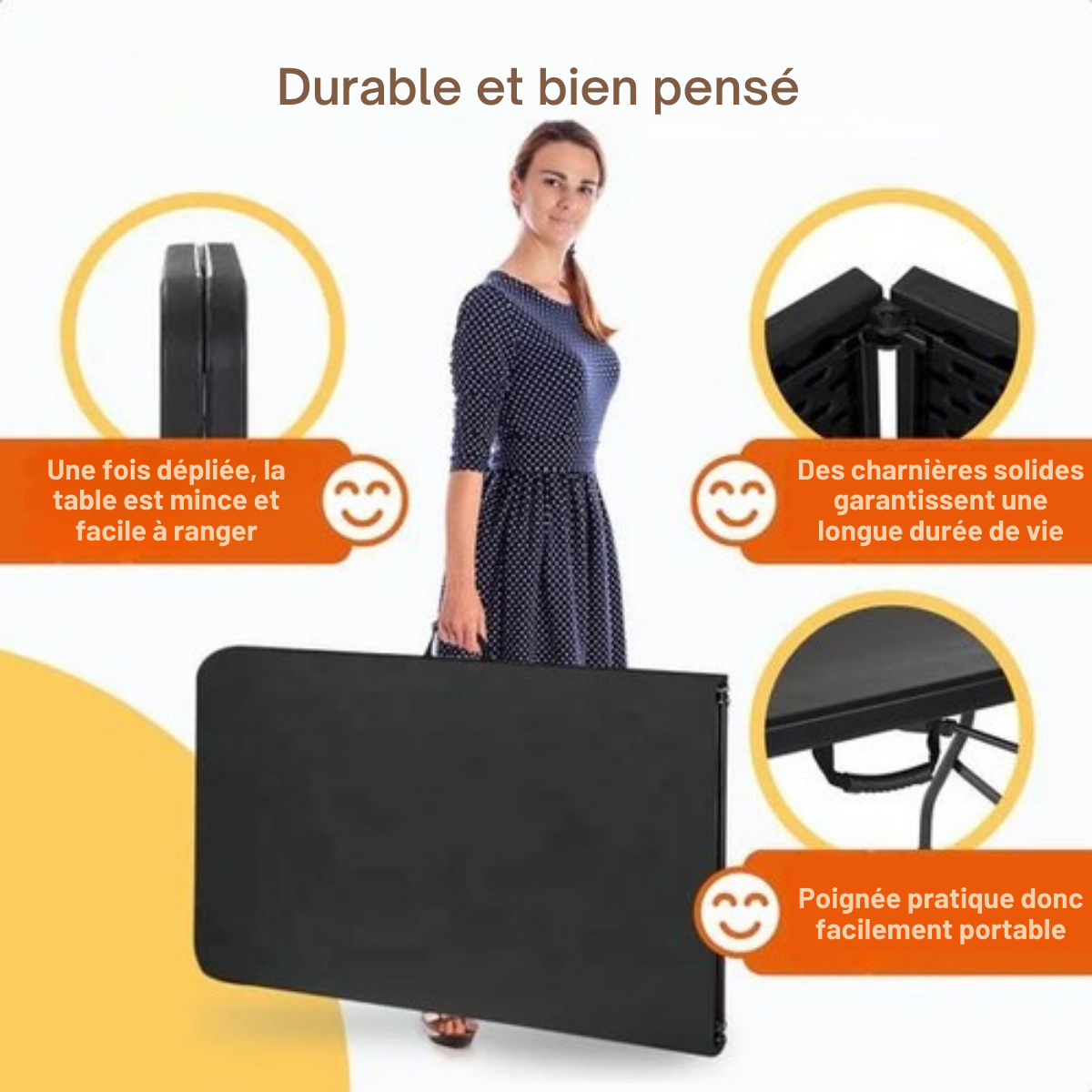 Table pliante - Goliving - Table de camping - Table d'extérieur / intérieur - Résiste aux intempéries - 180 x 70 x 74 cm - Noir