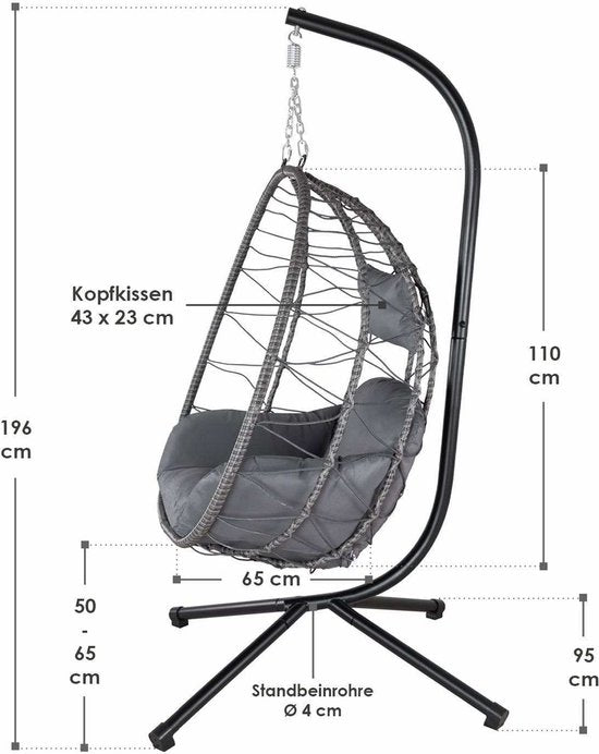 Polyrotan Hanging Chair Aria - Grey - Incl. base