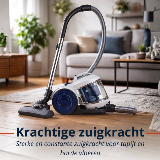 Aspirateur sans sac Dirt Devil DD2503 - Aspirateur 800 W avec filtre HEPA 12 - Aspirateur cyclonique avec brosse combinée, suceur pour fentes et embout pour meubles - Bac à poussière de 2,2 L - Blanc/Bleu