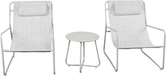 Ensemble de jardin Mannsberger - Ensemble lounge 3 pièces - Table de jardin et 2 chaises - Ensemble de table de jardin - chaises avec tissu hydrofuge - Camping - beige