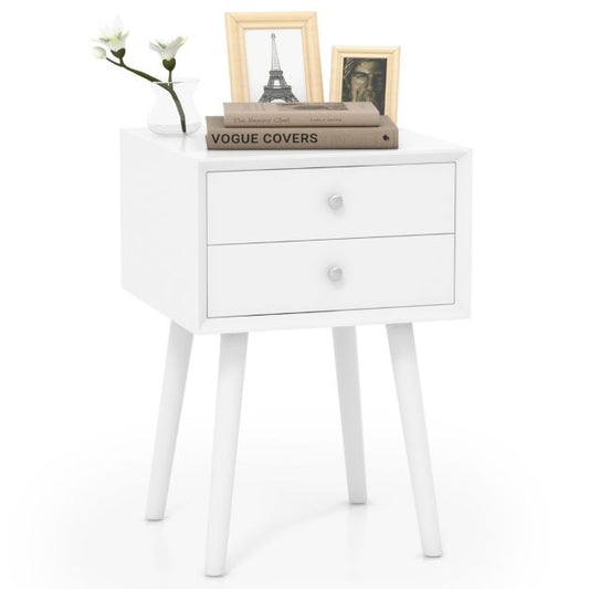 Table de chevet blanche 40x40x59.5 cm - Table d'appoint en bois avec 2 tiroirs et pieds surélevés - Coast