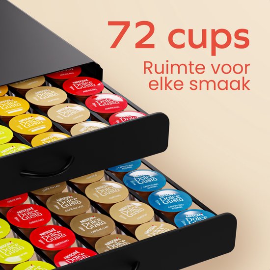 KitchenBrothers Porte-capsules - Porte-tasses à café - avec tiroir - Convient à Dolce Gusto - 72 Capsules - acier inoxydable - Noir