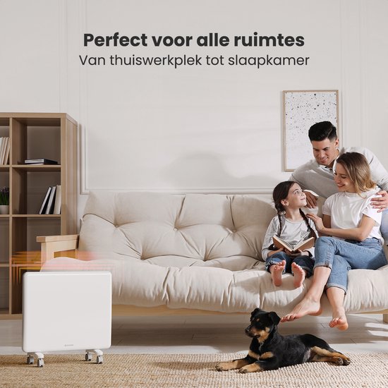 Convecteur électrique - 1000W - Chauffage électrique - 3 niveaux - Panneau métallique - Roues - Blanc