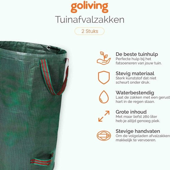 Goliving Sac à déchets de jardin - Lot de 2 sacs à déchets de jardin pliables - Sac de jardin - Poubelle de jardin - 2x 280 litres - Vert