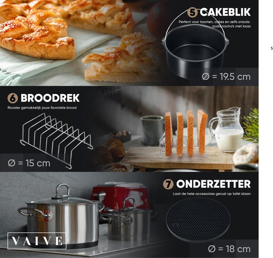 VAIVE Ensemble d'accessoires pour friteuse à air chaud - Convient à toutes les friteuses Airfryer XL et XXL - ⌀ 20 cm