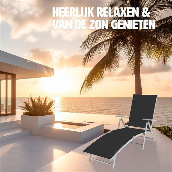 tectake® - bain de soleil - dossier réglable - noir/argenté