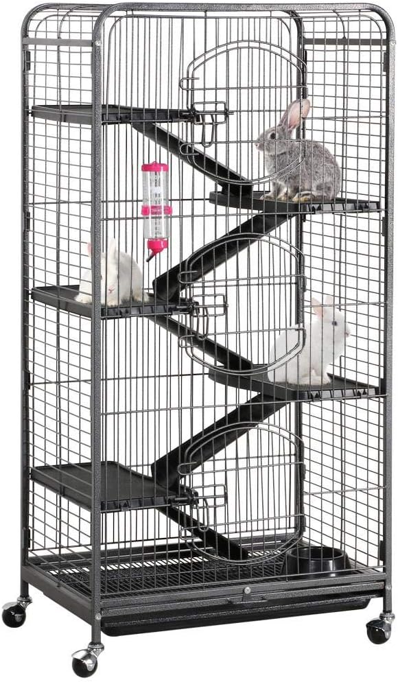 Cage pour rongeurs Yaheetech 64 x 43,8 x 131,6 cm - Noire - Cage sur roulettes pour rats, furets, chinchillas et lapins