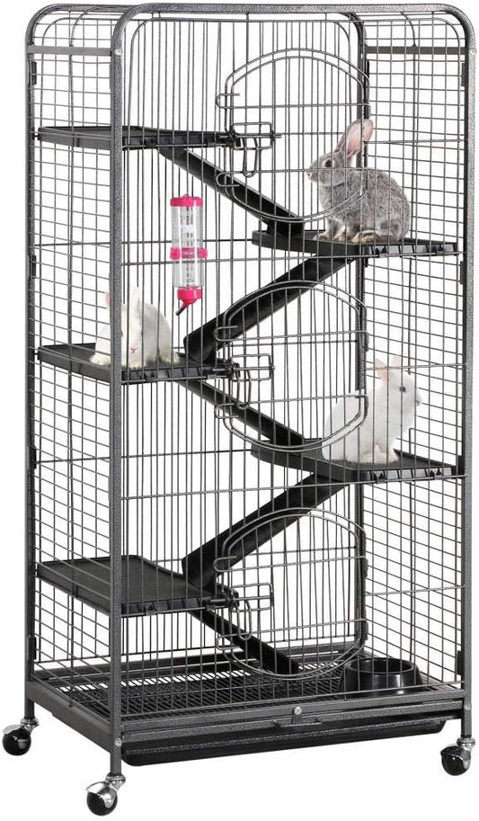 Cage pour rongeurs Yaheetech 64 x 43,8 x 131,6 cm - Noire - Cage sur roulettes pour rats, furets, chinchillas et lapins