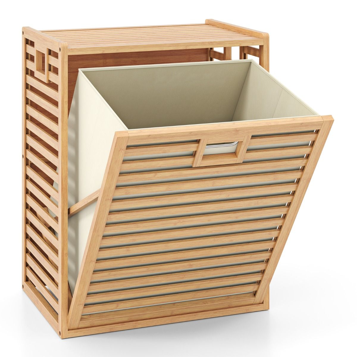 Étagère de salle de bain Coast avec panier à linge - bambou - panier en tissu rabattable - naturel