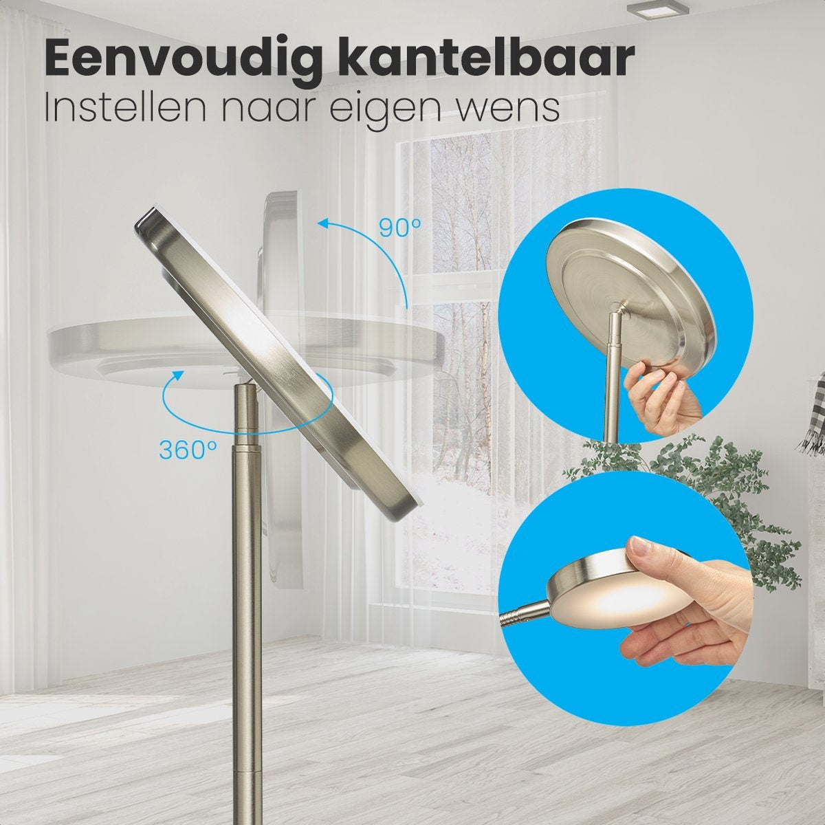 Auronic Floor Lamp - Lampadaire industriel - 181cm - LED - Dimmable et inclinable - avec télécommande - Adapté au salon - Silver