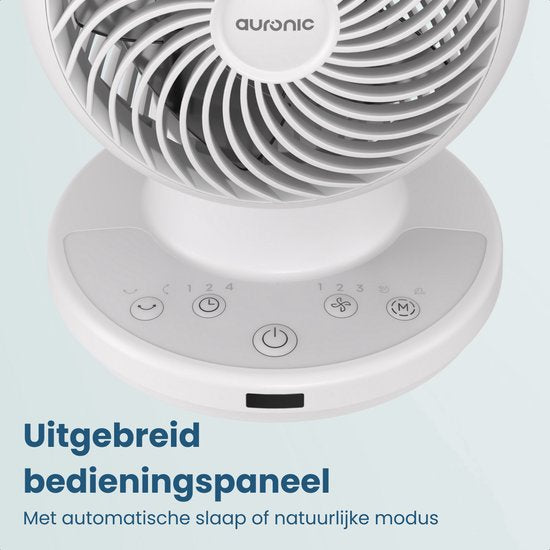 Ventilateur de table Auronic - Mini-ventilateur - Avec télécommande et minuterie - Oscillation automatique à 85° - Portée de 9 mètres - Blanc