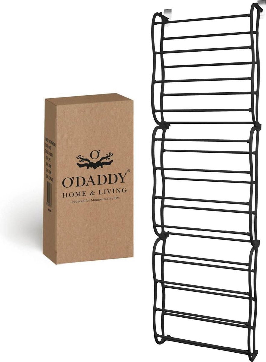 O'DADDY® porte chaussures suspendue - Convient aux portes droites et obtuses, des deux côtés - 20 x 51 x 182 cm - Noir