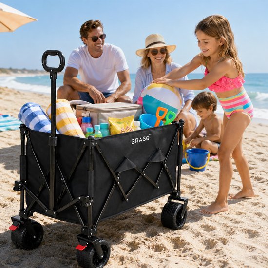 Chariot pliable BRASQ - 165 litres - Capacité de charge de 100 kg - Roues pivotantes avec frein - 90 x 52 x 110 cm - Poignée réglable - Chariot pliable - Noir