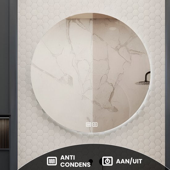 Bayt Miroir de salle de bain - Miroir de salle de bain avec éclairage - Miroir rond 60ø cm - Miroir de salle de bain avec chauffage - Miroir mural - Dimmable - Anti-buée