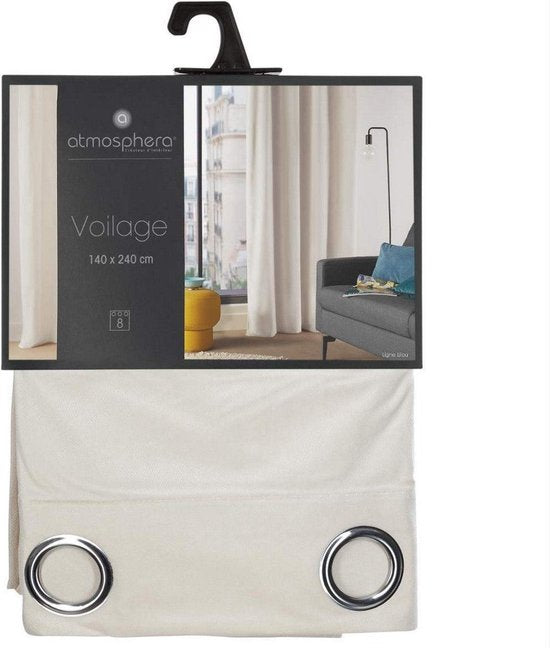 Rideau Atmosphera Lilou - L 260 x l 140 cm - blanc ivoire - polyester - avec anneaux