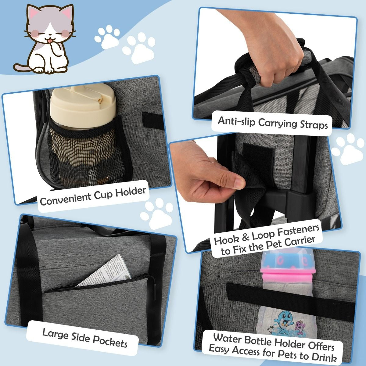 Boîte de transport Coast - chat - chien - portable - avec roues - pliable - poignée télescopique - animaux de petite et moyenne taille - gris