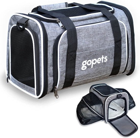 Sac de voyage pour chien et chat Gopets - Convient pour l'avion - Jusqu'à 9,5 kg - 46 x 28 x 28 cm - Gris