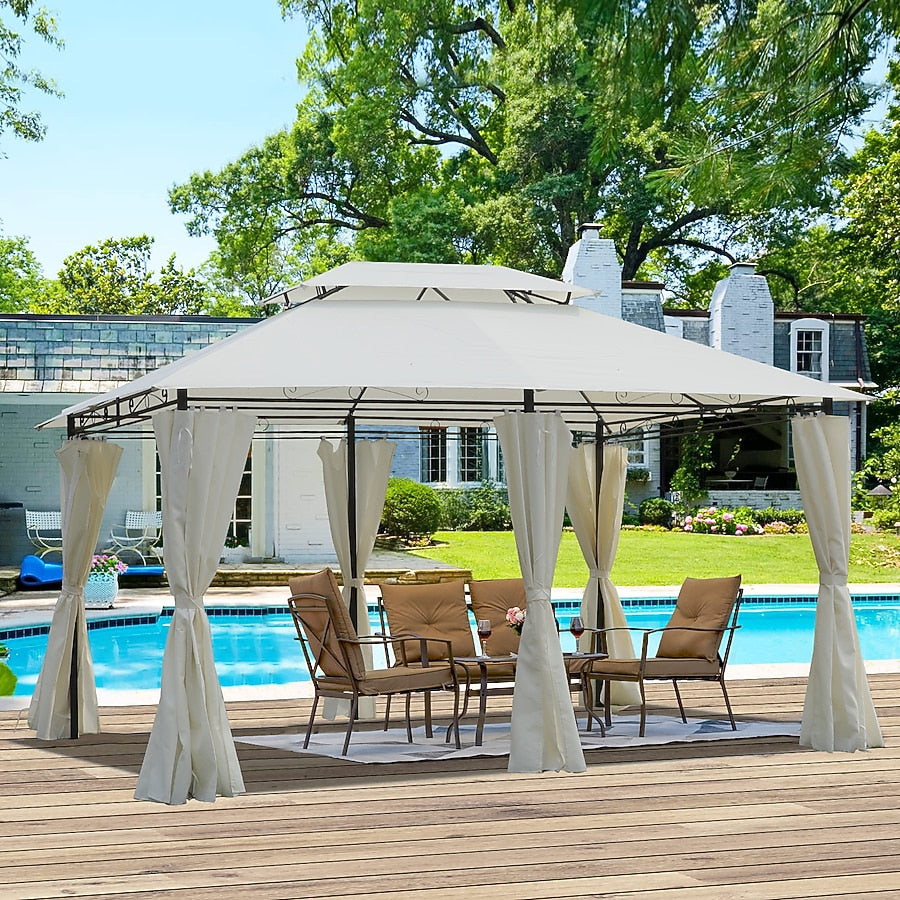Pavillon Kahomvis 13 x 10 pieds – Imperméable – Double toiture – Avec parois latérales amovibles