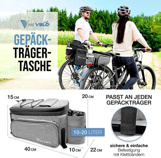 MIVELO - Sacoche de transport - sac à bagages vélo - extensible jusqu'à 20 l - résistant à l'eau - 20 l gris