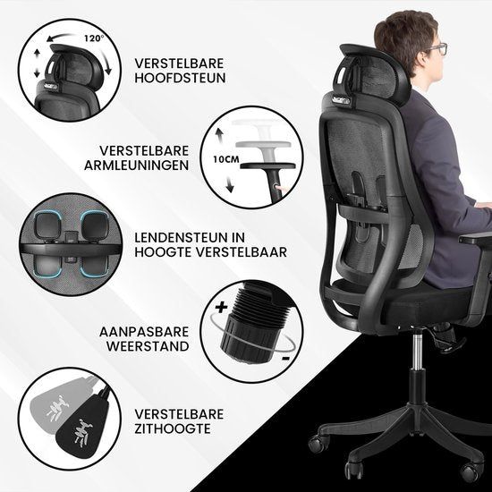 Bayt Ergonomic Office Chair - Chaise de bureau - Chaise de bureau adultes - Chaise de bureau - Réglable - Appui-tête - Noir