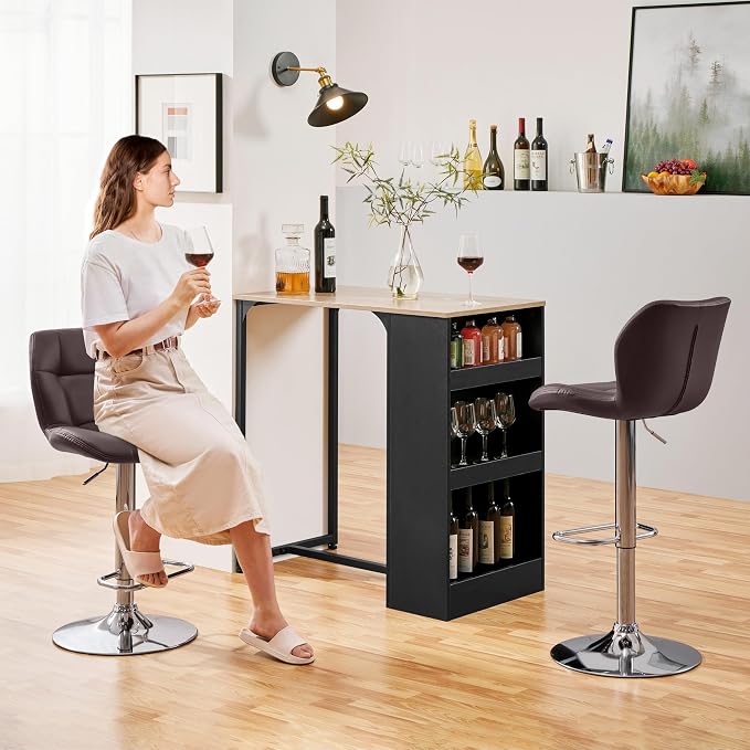 Tabourets de bar Yaheetech - Lot de 2 - Réglables de 62,5 à 84,5 cm - Pivotants à 360° - Marron
