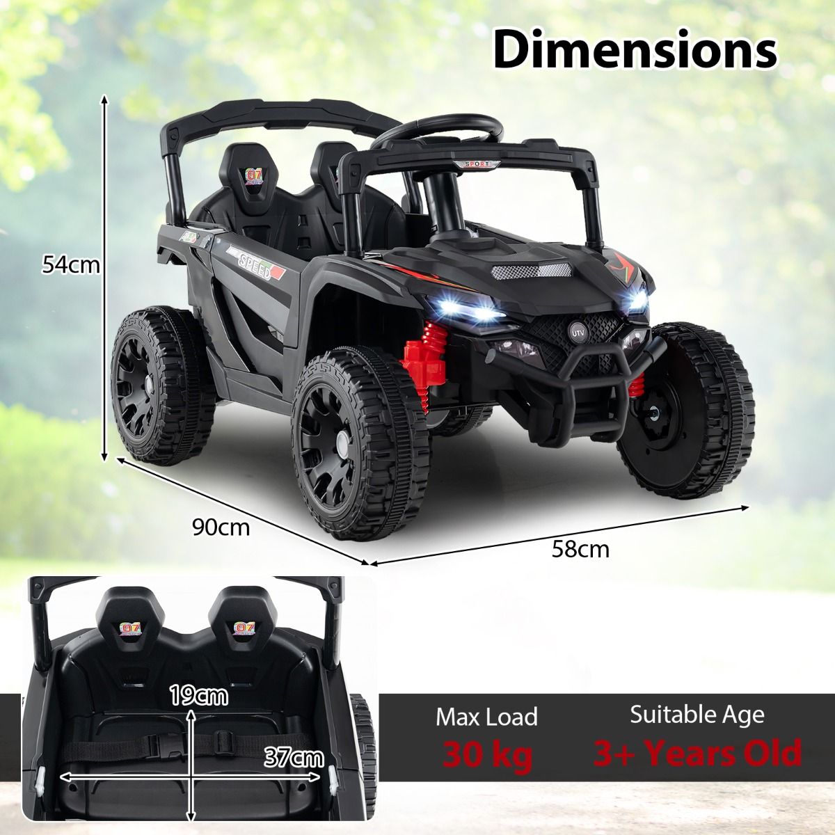 Voiture électrique pour enfants Coast - batterie 12 V - télécommande - UTV noir - à partir de 3 ans