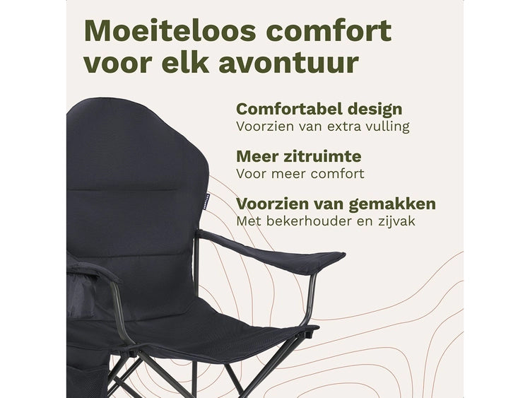 TRVLMORE Chaise de camping XXL - pliable - capacité de charge 160KG - sac de transport inclus - chaise pliante - chaise de pêche - chaise de camping - chaise pliante - gris
