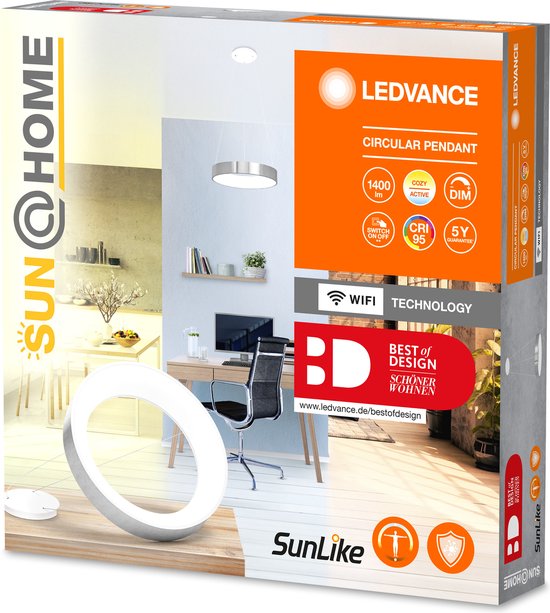Ledvance - Lampe suspendue avec fonction Biorythme - 450 mm - Aluminium - Dimmable - 2200-5000 K - 500 lm - Silver